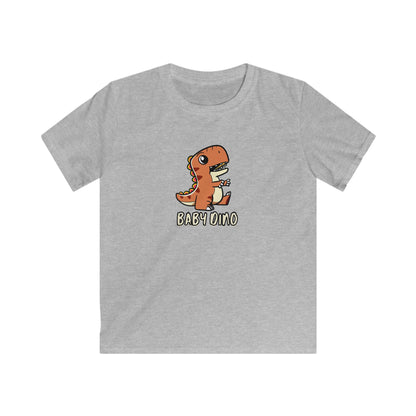 Gray kids t-shirt with cute dino graphic tee for kids featuring a baby dinosaur illustration