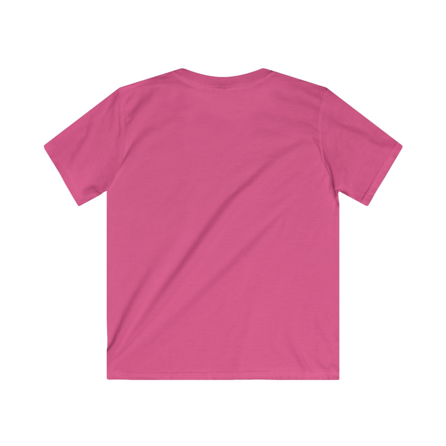 Back view of pink I love trucks kids tee made by Printify for comfortable kids wear