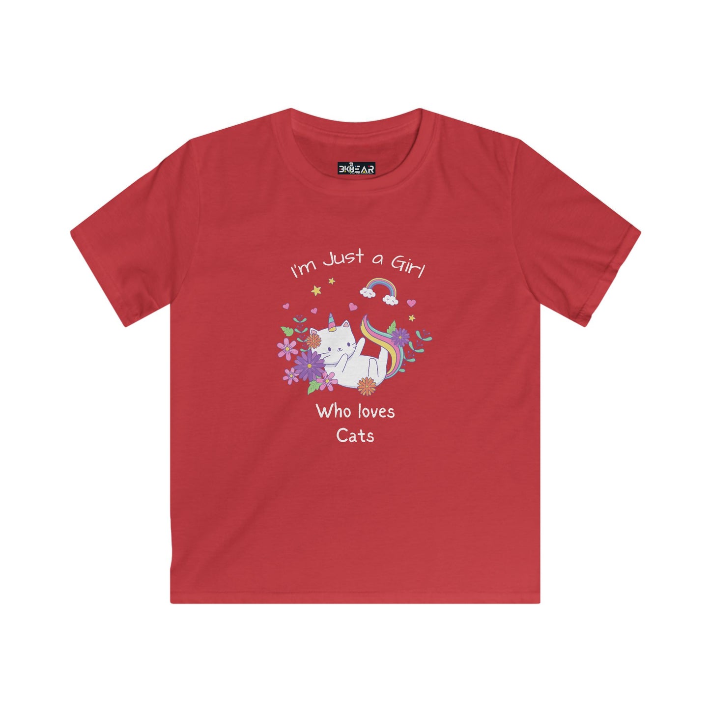 Red kids shirt with cute cat and colorful design I love cats shirt kids by Printify