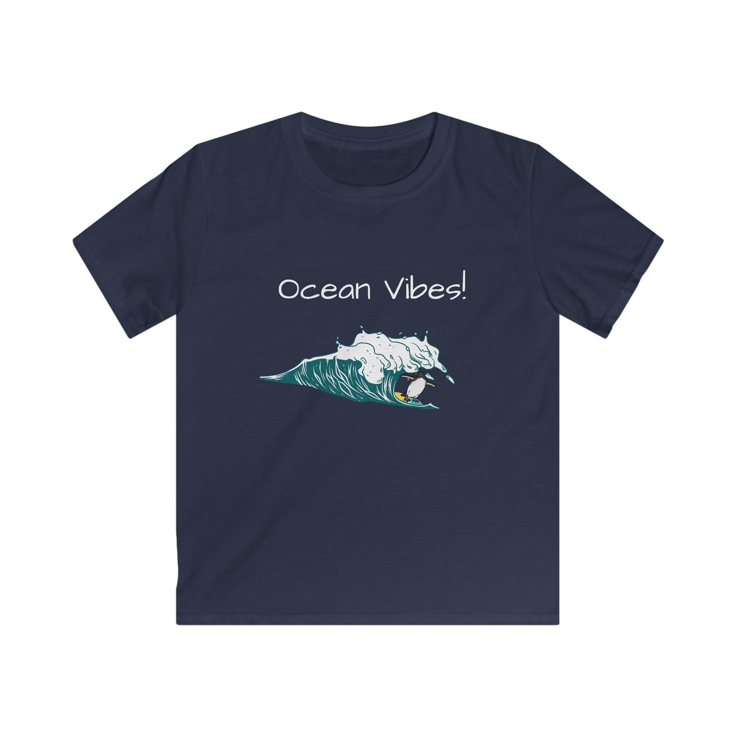 Printify kids ocean graphic t-shirt in navy blue with ocean waves and surf design