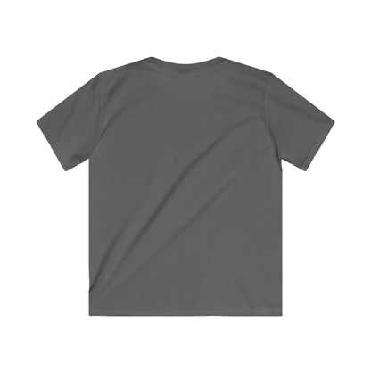 Back view of gray kids ocean vibes t-shirt from Printify with short sleeves and simple design