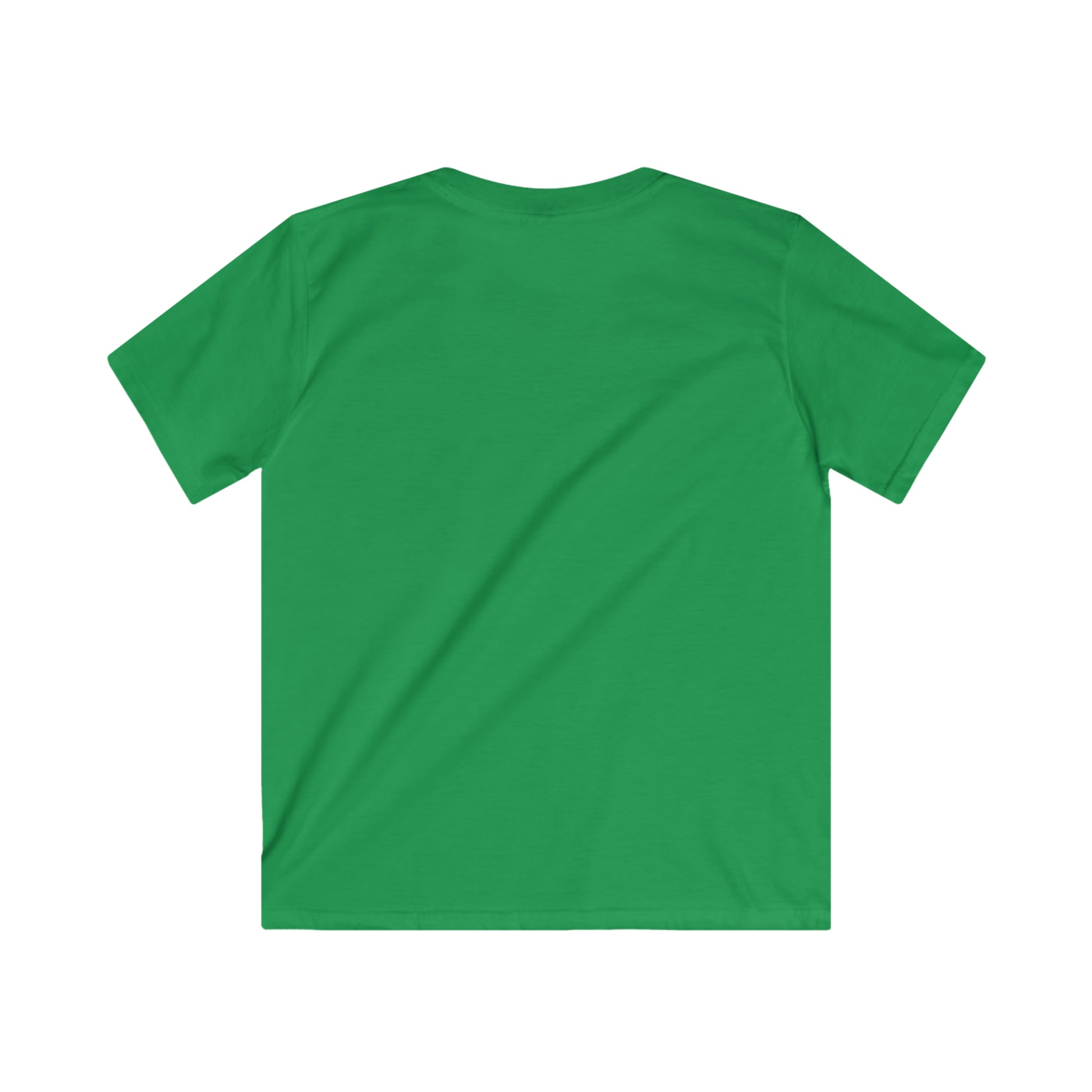 Green kids ocean vibes t-shirt from Printify shown from the back in plain solid color