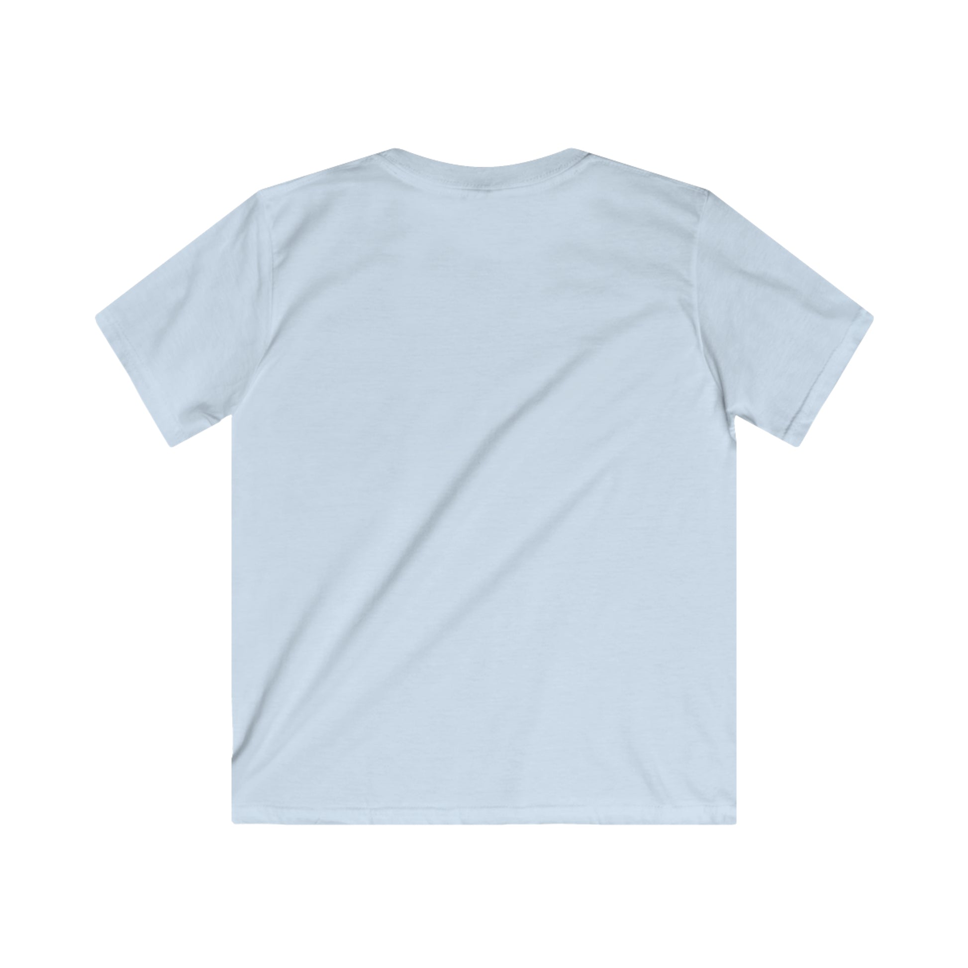 Plain light blue kids ocean vibes t-shirt by Printify shown from back view