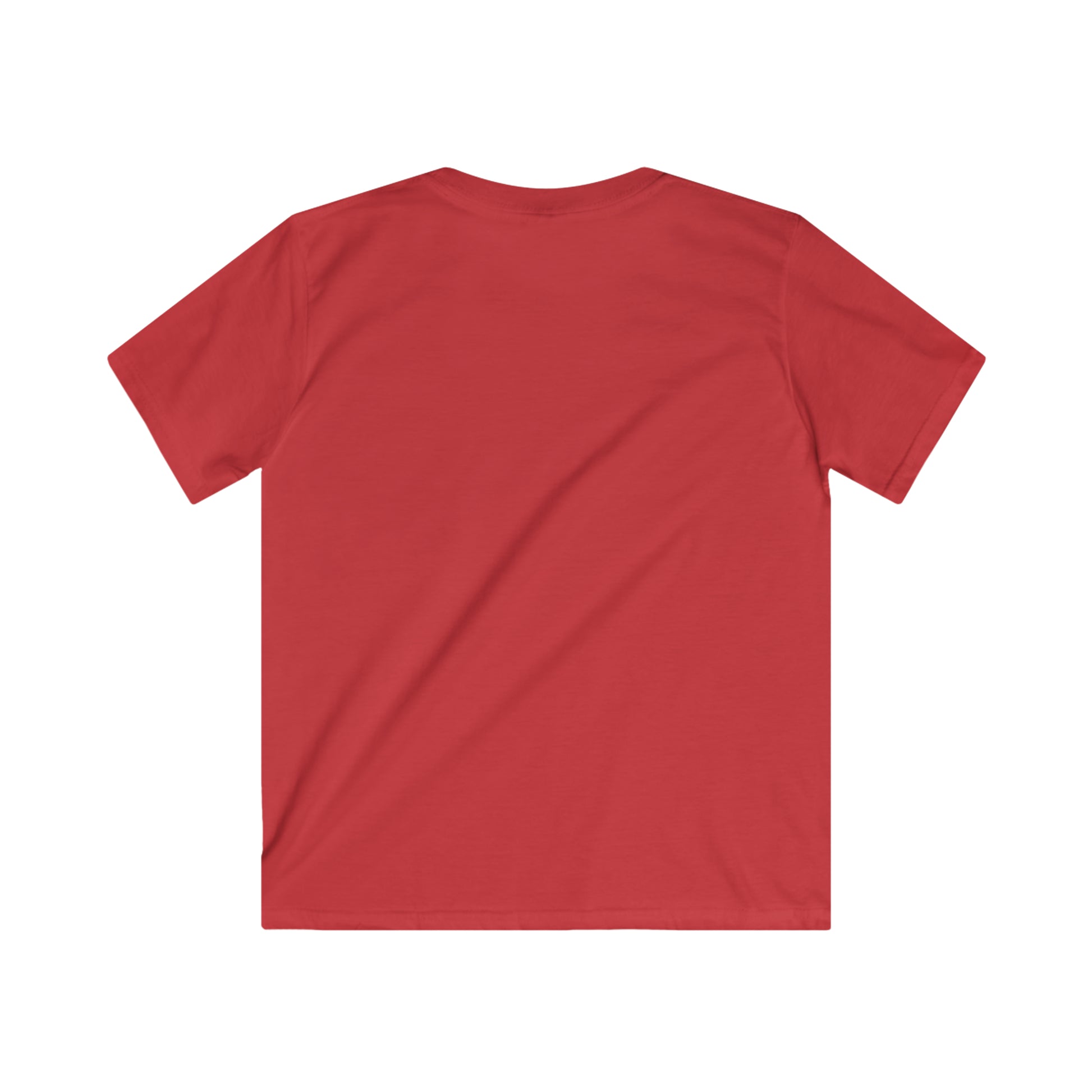 Red kids ocean vibes t-shirt by Printify showing back view with short sleeves