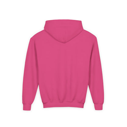 Back view of bright pink love birds hoodie kids with hood and long sleeves in kids clothes