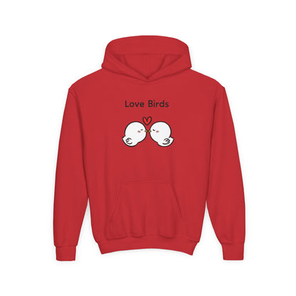Red love birds hoodie kids with cute white bird graphics and heart design for children