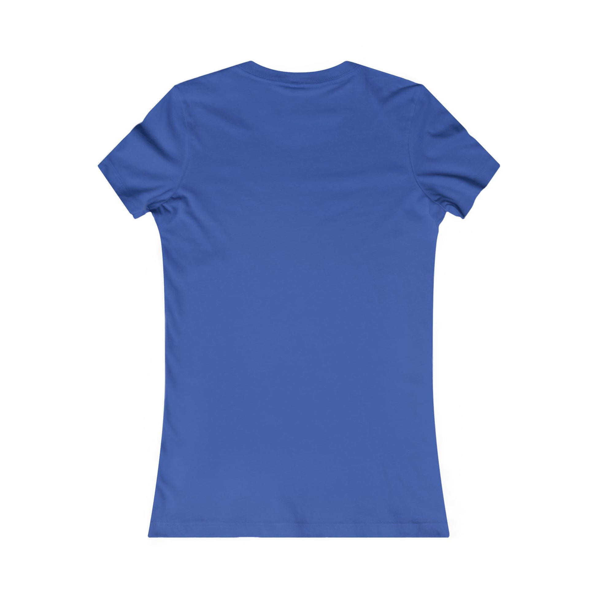 Plain blue ladies t from Printify with short sleeves and fitted cut shown from the back