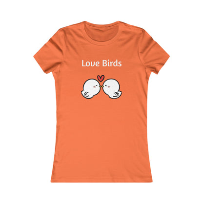 Orange ladies t with cute love birds graphic and text on front by Printify