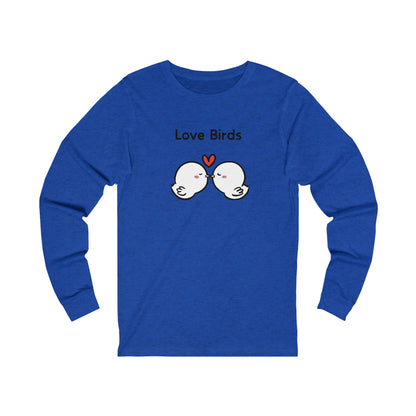 Printify blue long sleeve clothes with cute love birds graphic and heart design