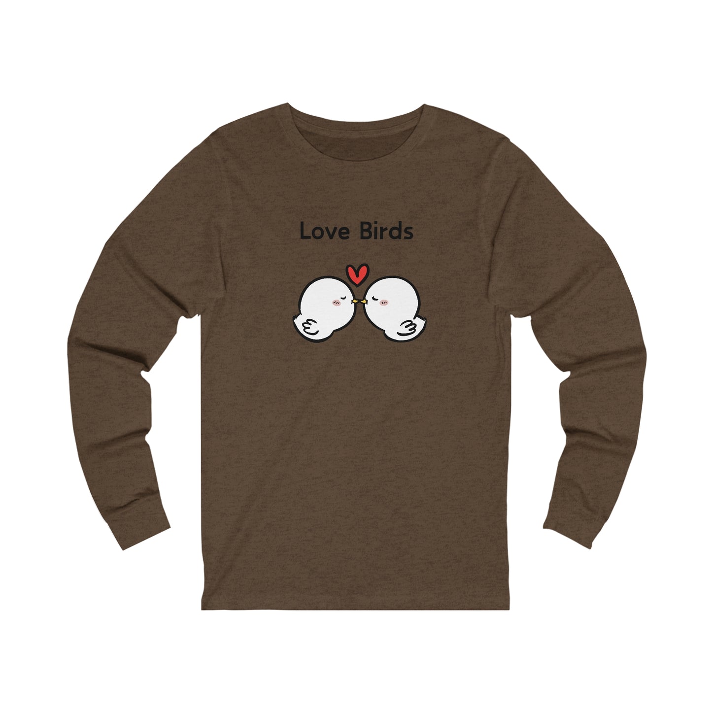Brown long sleeve clothes with cute love birds graphic and heart design from Printify