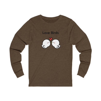 Brown long sleeve clothes with cute love birds graphic and heart design from Printify