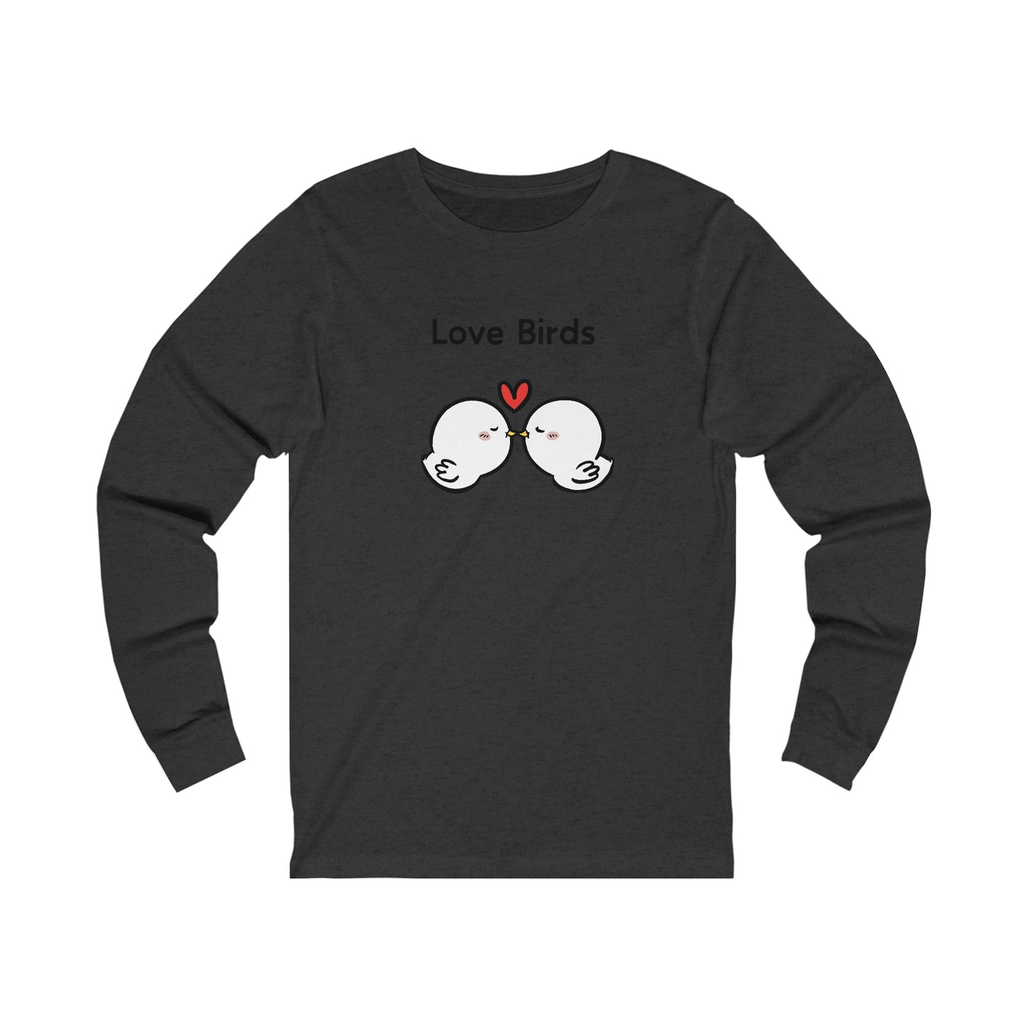 Printify black long sleeve clothes with cute love birds graphic and heart design