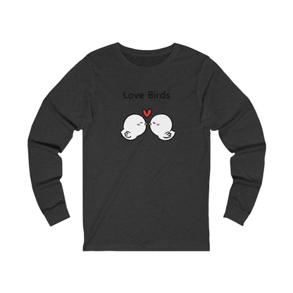 Printify black long sleeve clothes with cute love birds graphic and heart design