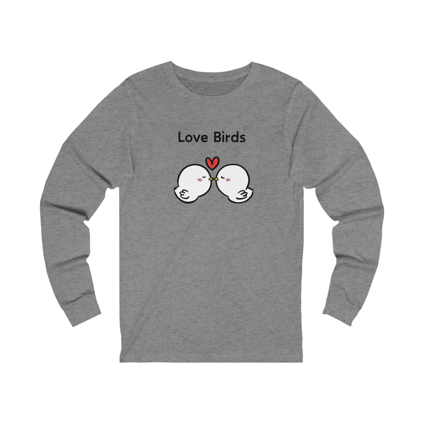 Printify gray long sleeve clothes with cute love birds graphic and heart design