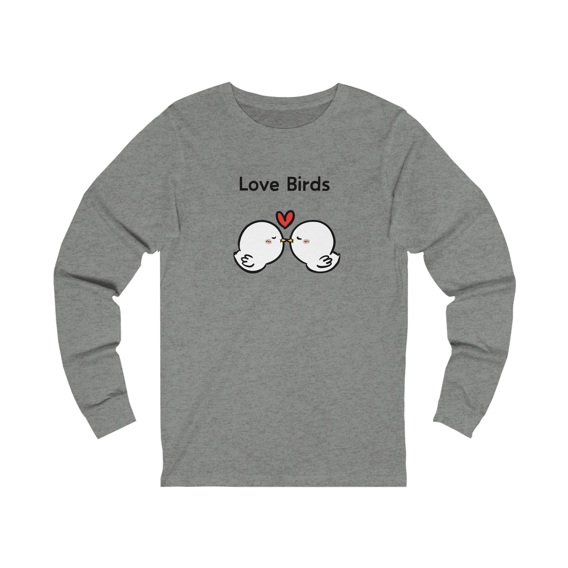 Printify gray long sleeve clothes with cute love birds graphic and heart design