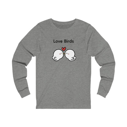 Printify gray long sleeve clothes with cute love birds graphic and heart design