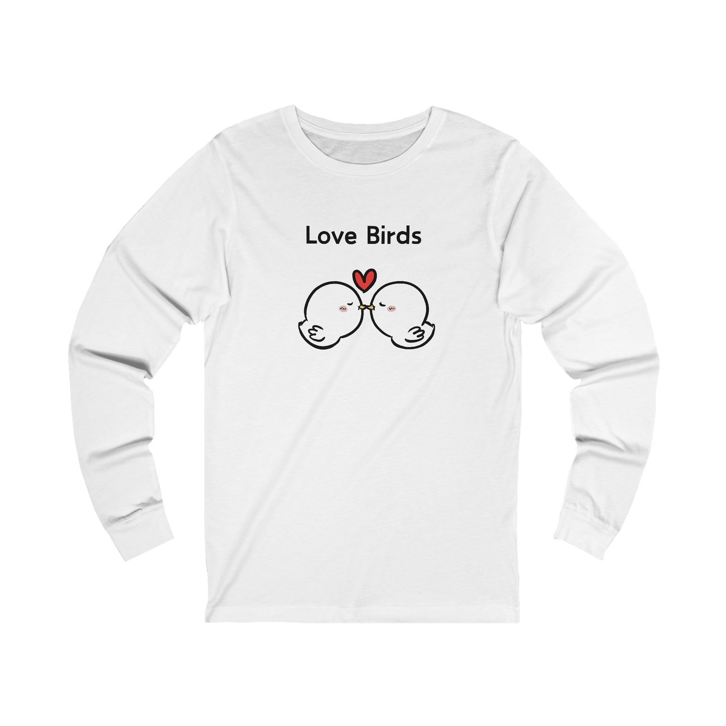 Printify white long sleeve clothes with cute love birds graphic and heart design