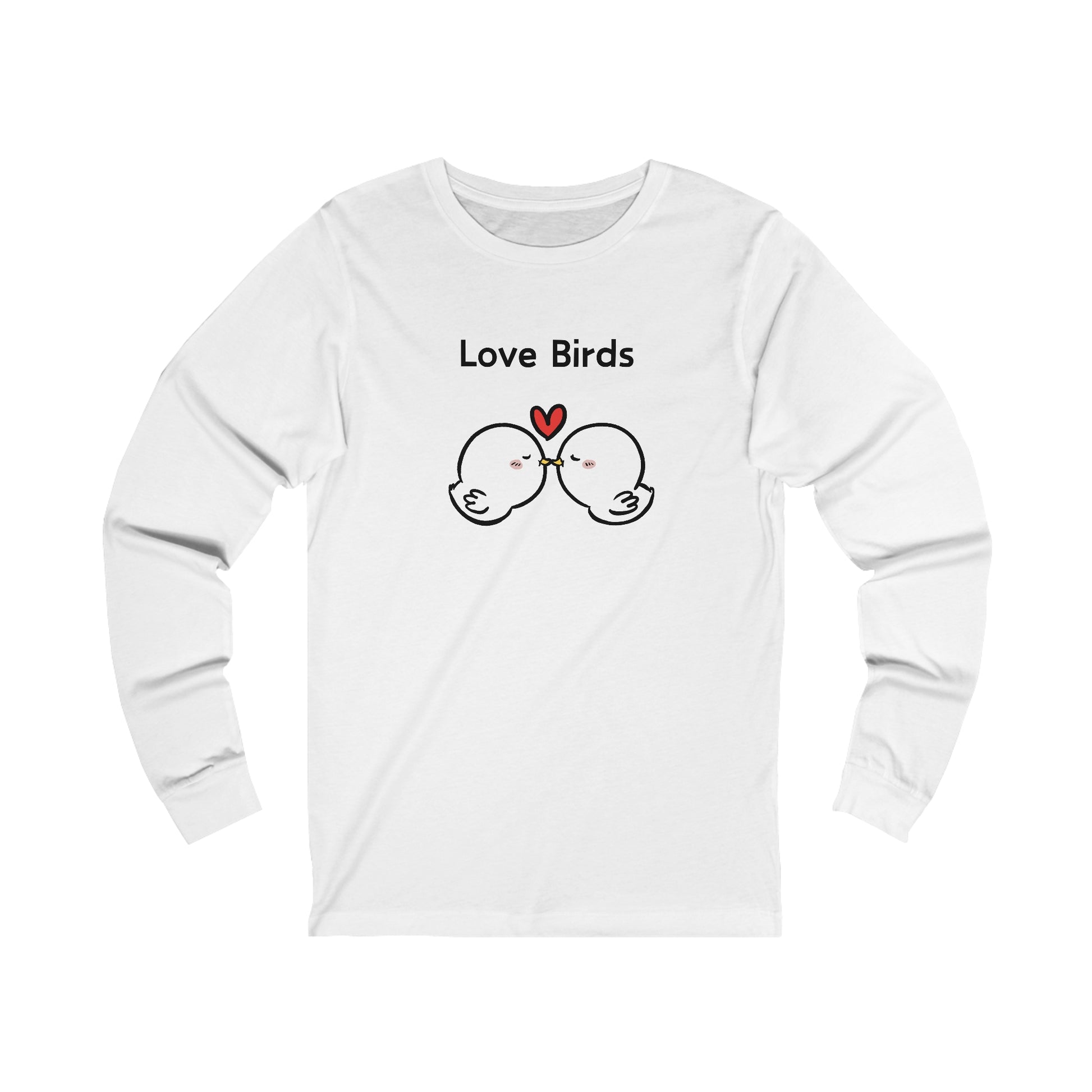 Printify white long sleeve clothes with cute love birds graphic and heart design