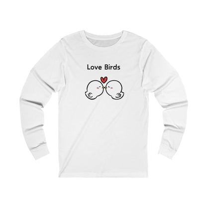 Printify white long sleeve clothes with cute love birds graphic and heart design