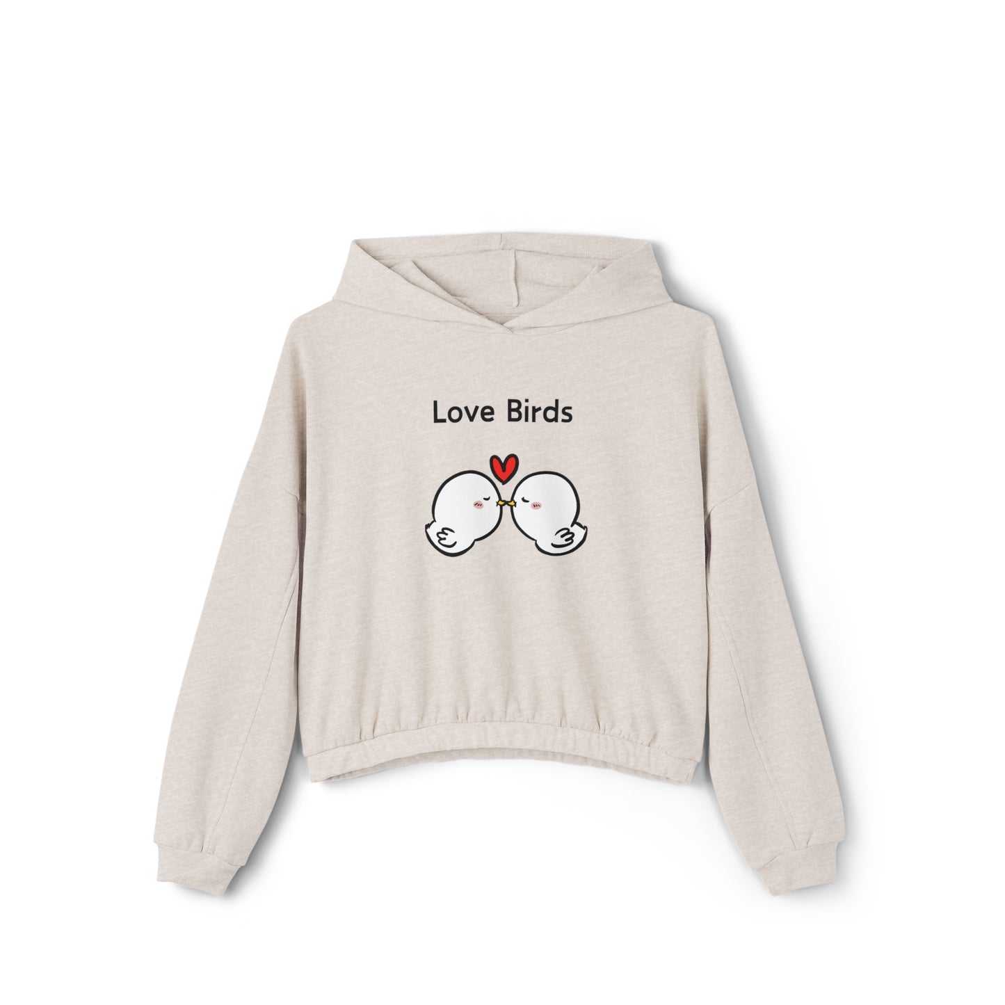 Printify beige hoodie with love birds graphic and text perfect cute sweatshirts with sayings