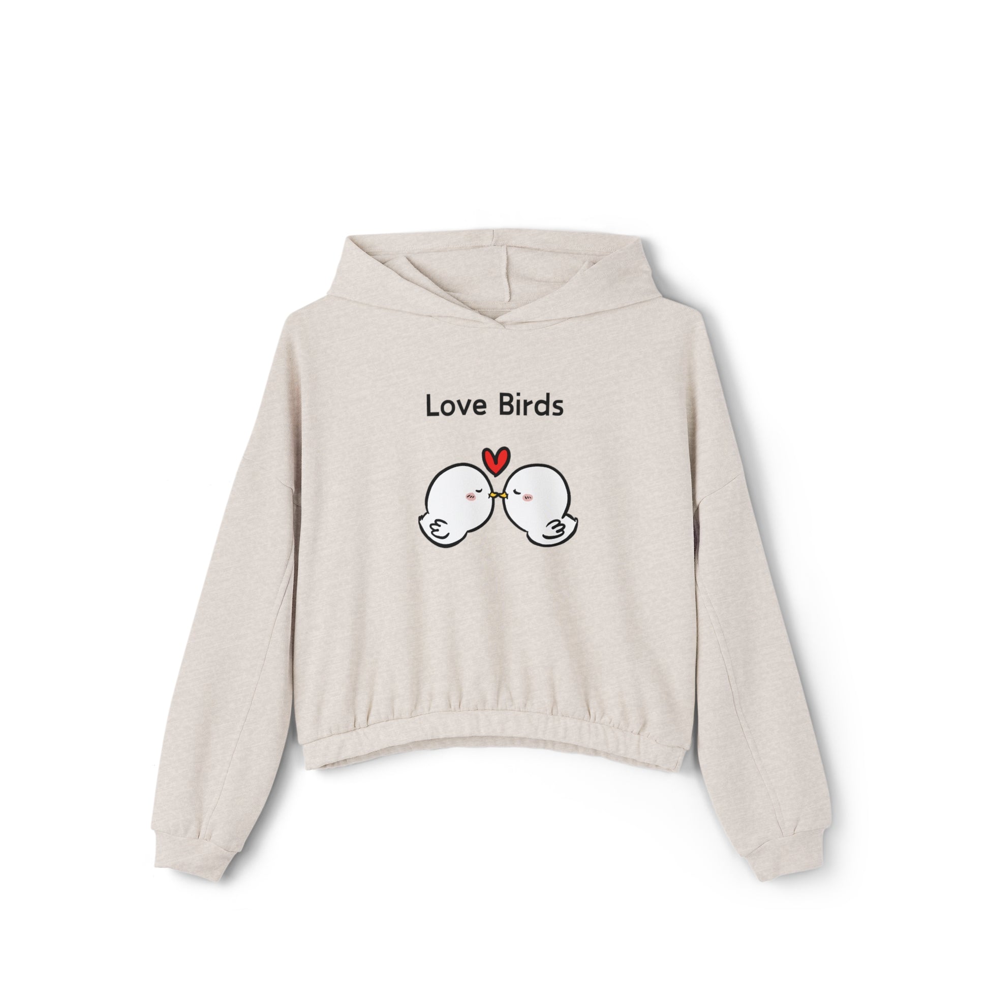Printify beige hoodie with love birds graphic and text perfect cute sweatshirts with sayings