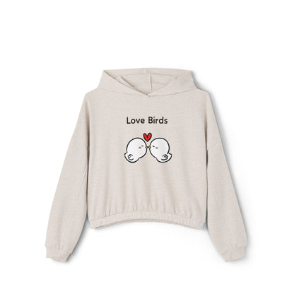 Printify beige hoodie with love birds graphic and text perfect cute sweatshirts with sayings