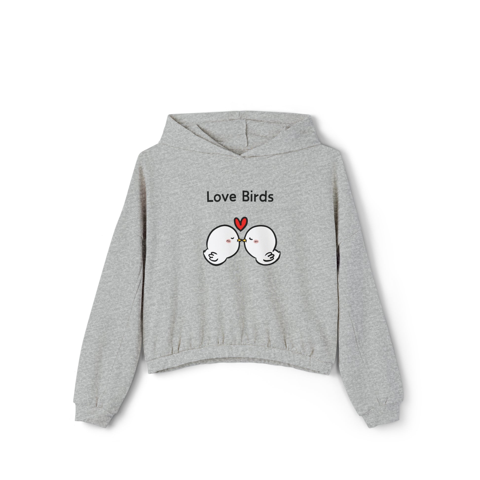 Printify gray hoodie with cute sweatshirts with sayings featuring Love Birds graphic and heart design