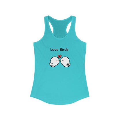 Turquoise Printify tank top with love birds graphic and heart design for casual wear tanktops