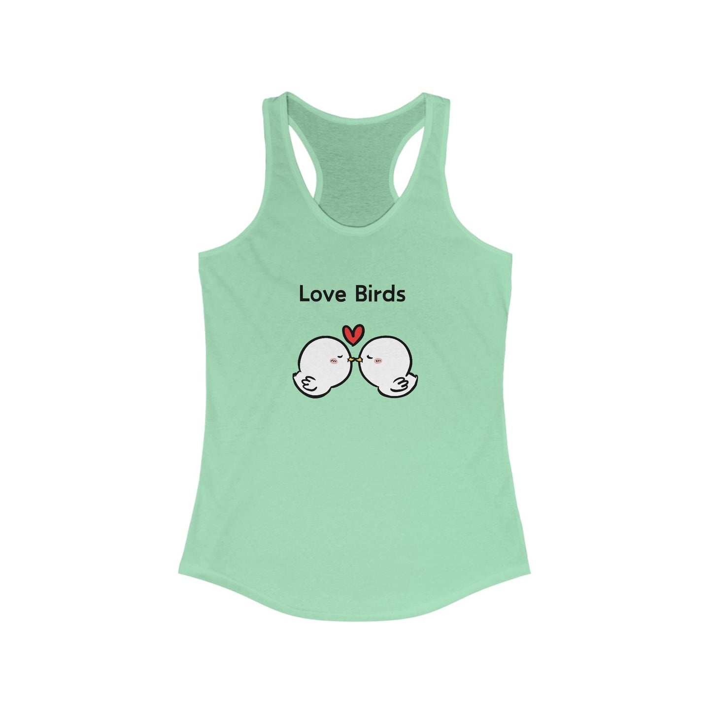 Light green tank top with love birds graphic and heart print from Printify tanktops collection