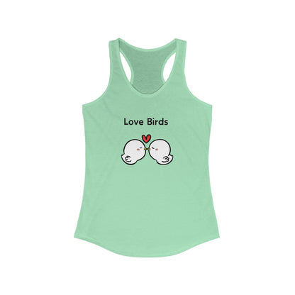 Light green tank top with love birds graphic and heart print from Printify tanktops collection