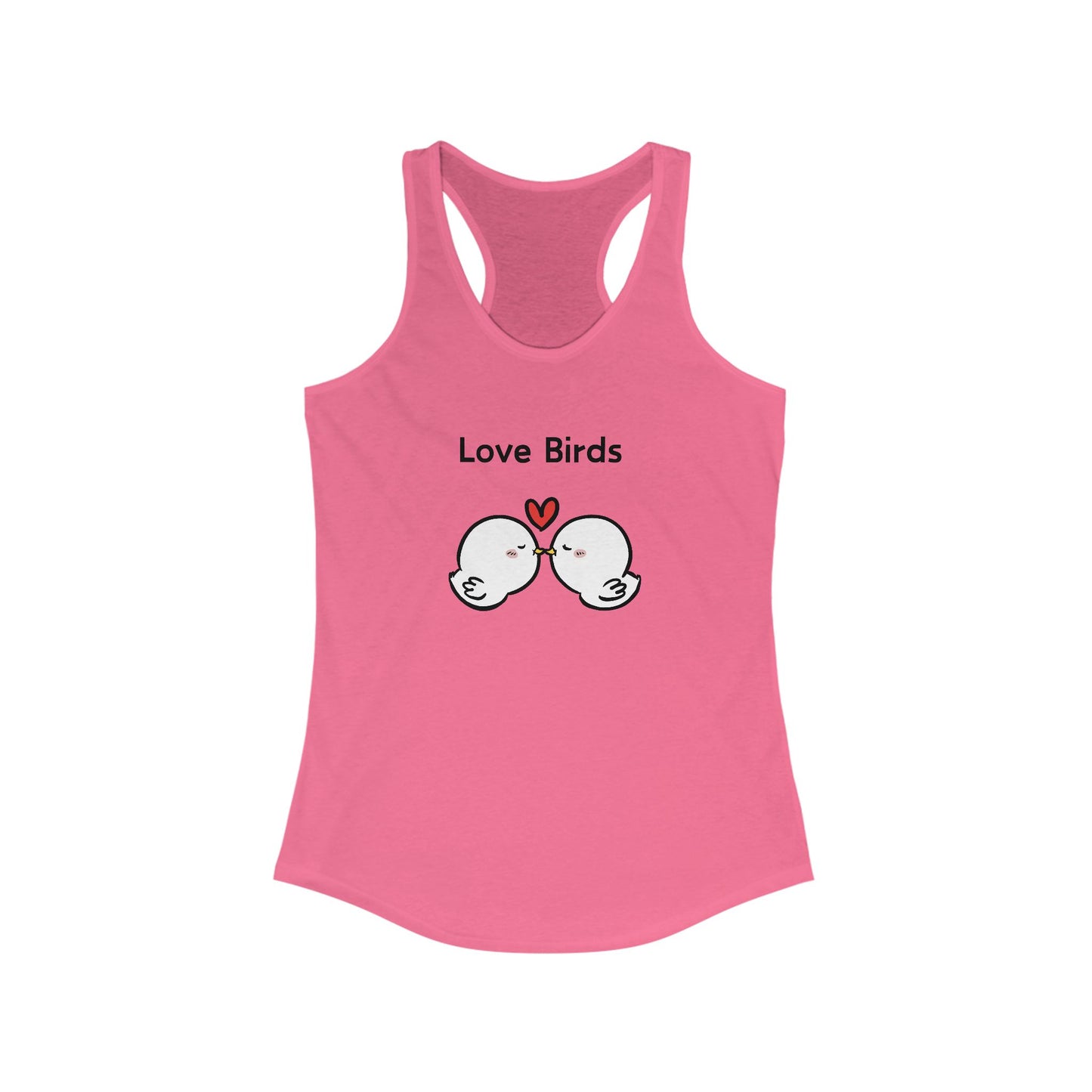 Pink Printify tank top with cute love birds graphic and heart design for casual wear tanktops
