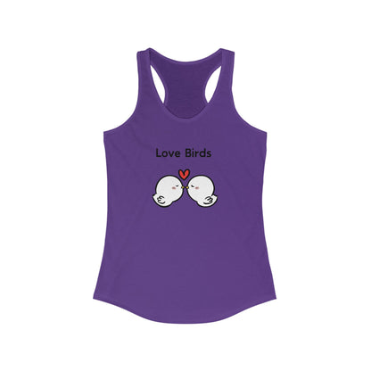 Purple Printify tank top with Love Birds graphic and heart illustration tanktops