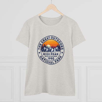 Printify national park t-shirt for women with mountain graphic and sunset design in neutral color