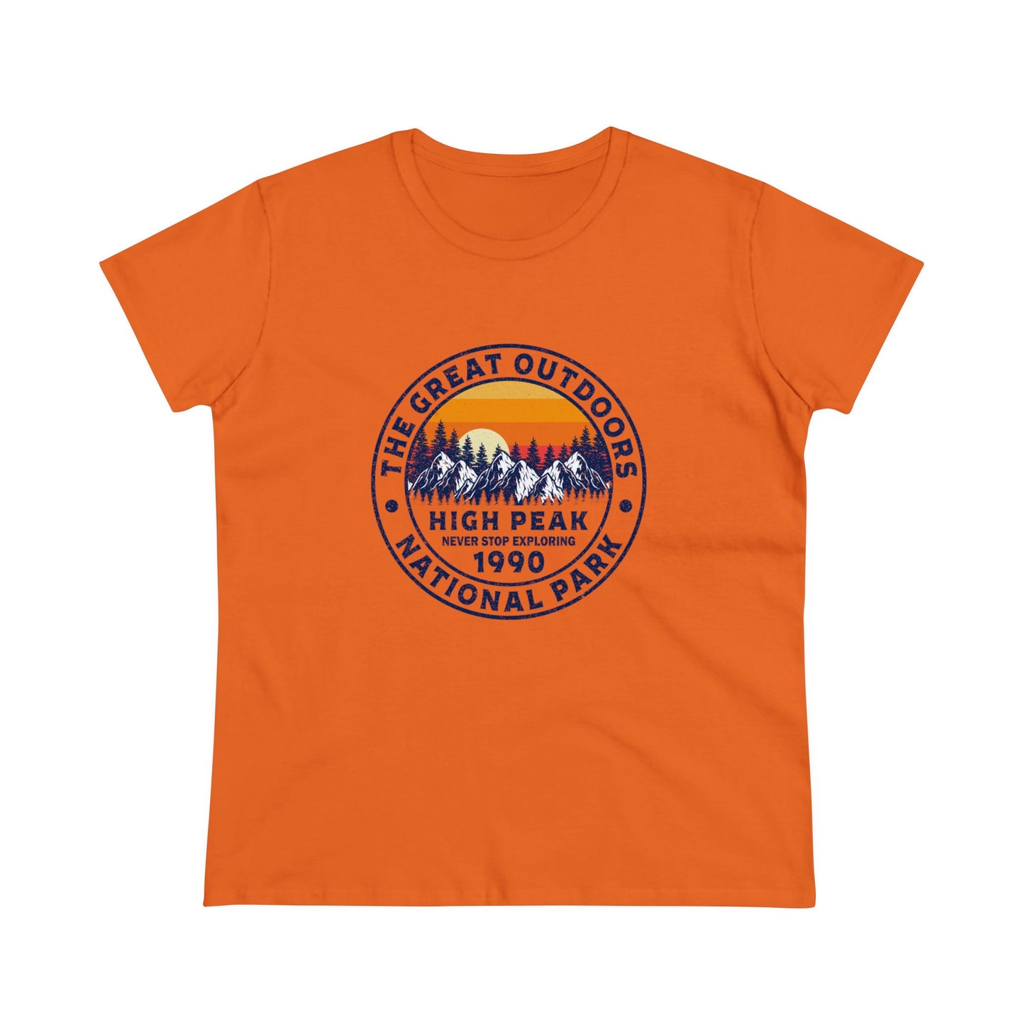Orange Printify national park t-shirt for women with mountain and sunset graphic design