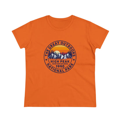Orange Printify national park t-shirt for women with mountain and sunset graphic design