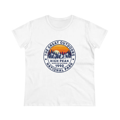 White national park t-shirt for women with mountain and sunset graphic from Printify