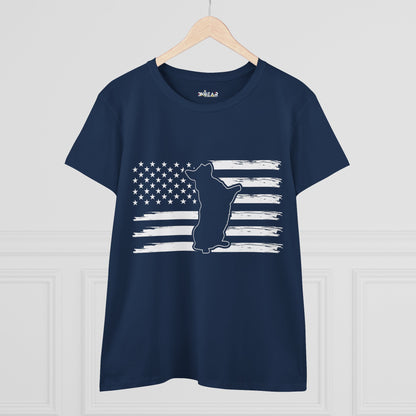 Navy Printify patriotic dog t-shirt with American flag and dog silhouette graphic design