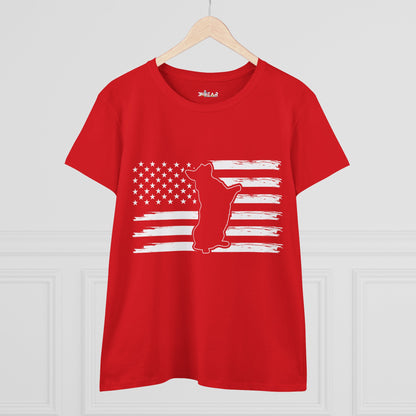 Red Printify patriotic dog t-shirt featuring a white American flag and dog silhouette design