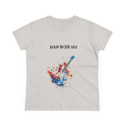 Printify patriotic guitar tee with electric guitar and Born in the USA text on light gray shirt