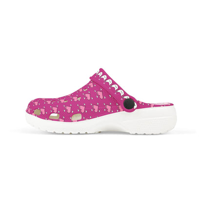 Printify pink rubber clogs with white sole and heart pattern design for casual wear