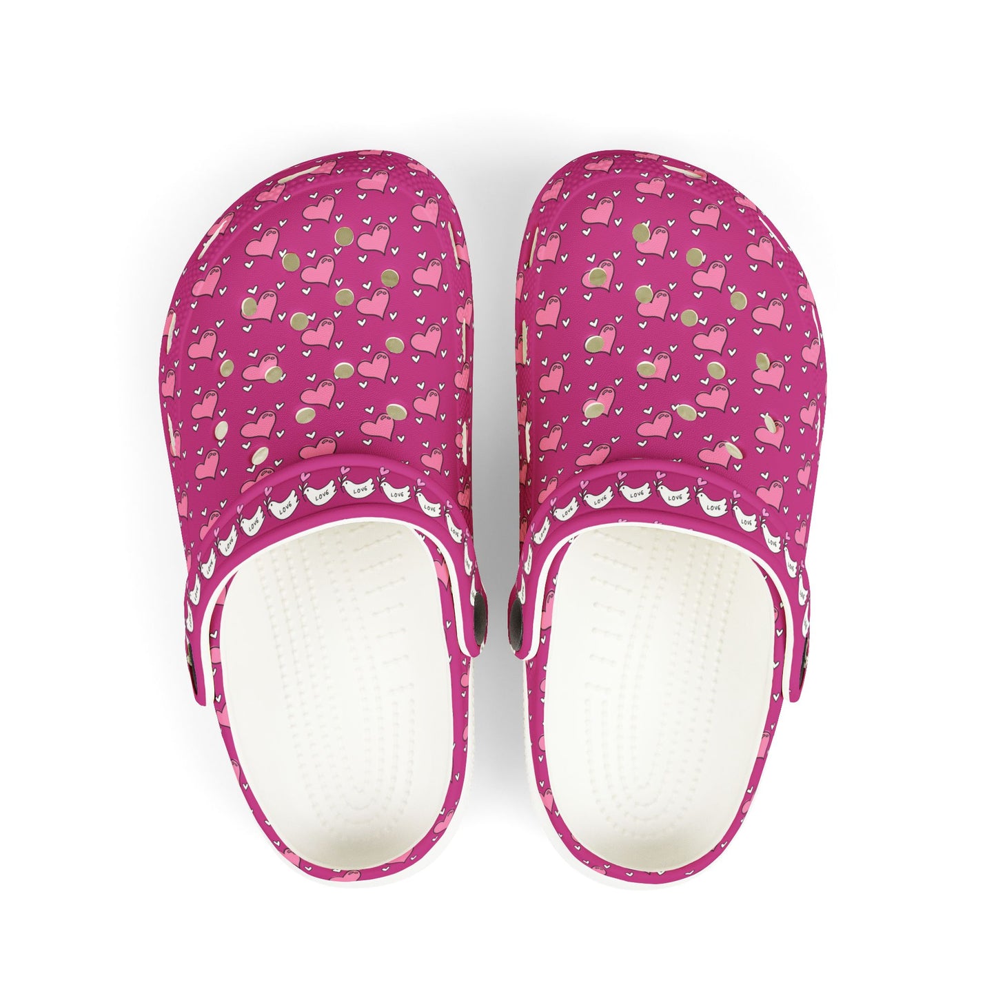 Printify pink rubber clogs with heart and cat pattern comfortable slip-on shoes