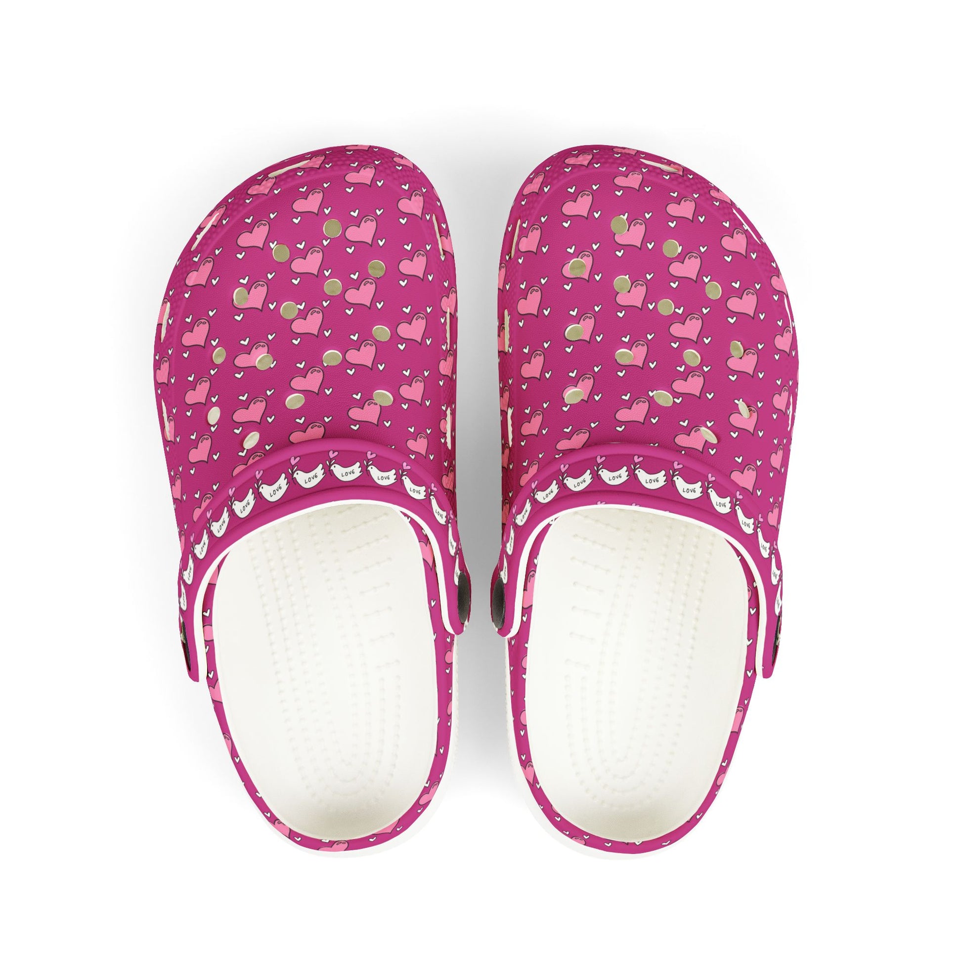 Printify pink rubber clogs with heart and cat pattern comfortable slip-on shoes