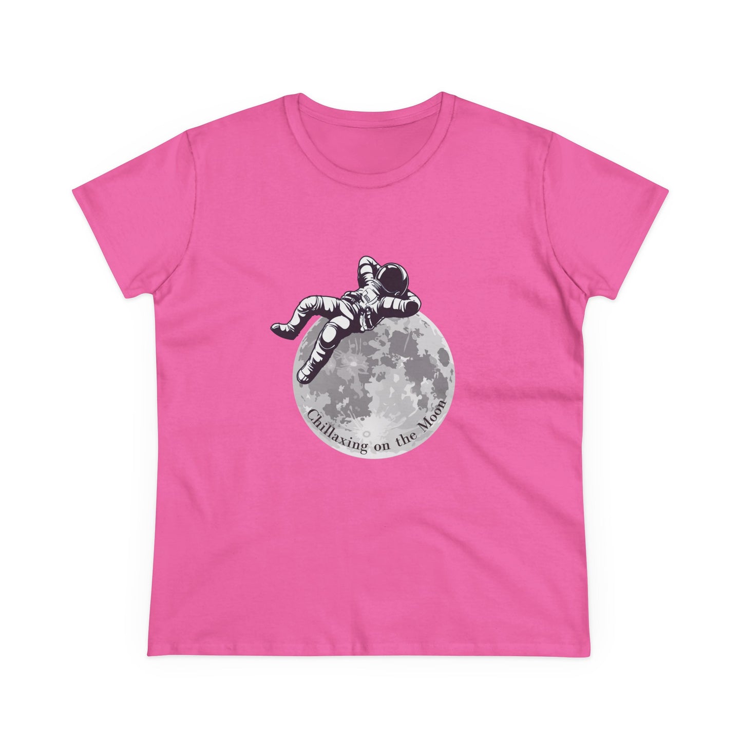 Pink moon t-shirt women with astronaut relaxing on the moon graphic design