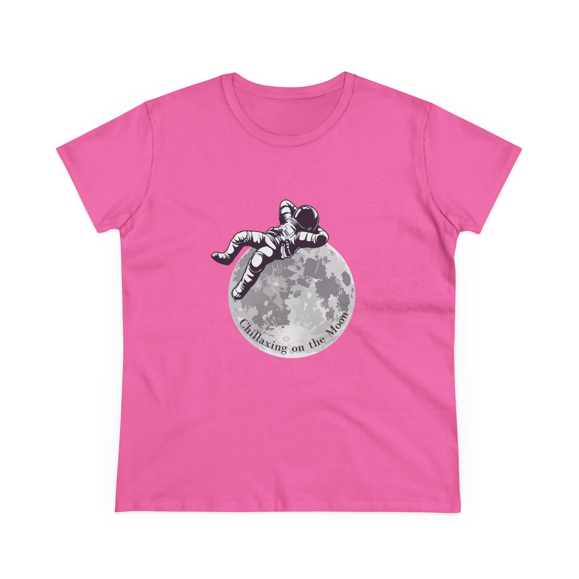 Pink moon t-shirt women with astronaut relaxing on the moon graphic design