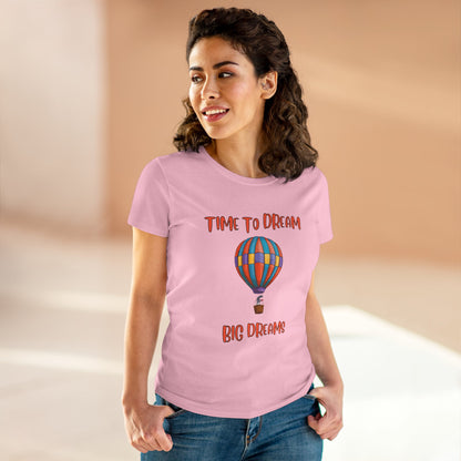 Motivational graphic t-shirt for women in pink with hot air balloon and inspiring text design