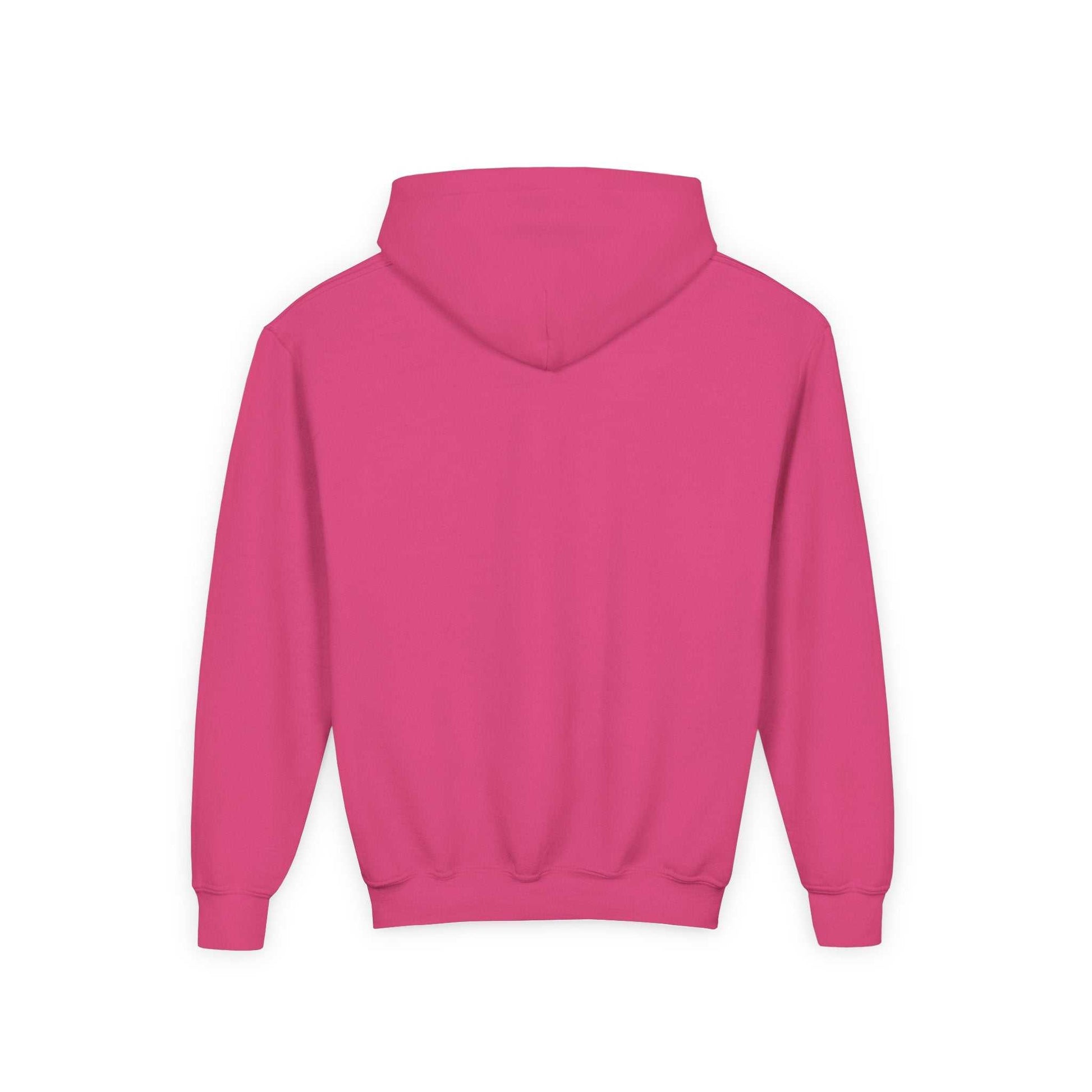 Back view of pink kids skateboard penguin sweatshirt child with hood and long sleeves