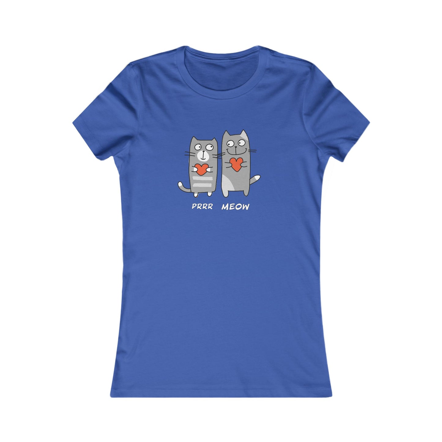 Blue Printify t-shirt with cute cartoon cats holding hearts and text Prrr meow shirt