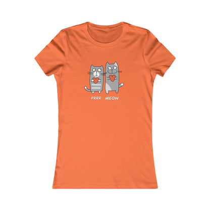 Orange Printify t-shirt featuring two gray cats holding hearts with text Prrr meow shirt