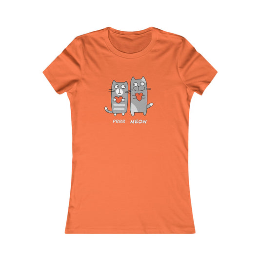 Orange Printify t-shirt featuring two gray cats holding hearts with text Prrr meow shirt