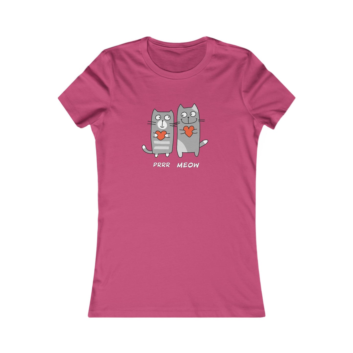 Pink Printify T-Shirt with cute cartoon cats holding hearts and text Prrr meow shirt